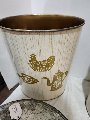 Vintage Decoware 1950/70'S Farm Chicken Garden DECOR; METAL TRASH CAN
