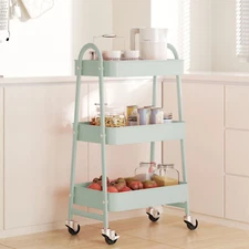 Colorful 3-Tier Storage Trolley with 2 Lockable Wheels - Versatile Organizer