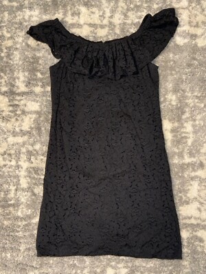 black crochet off the shoulder dress Clotilde Black crochet-knit midi dress (Final Sale), S / Black