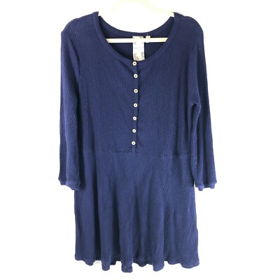 Blu Pepper Dress Button Front Ribbed Knit Long Sleeve A Line Navy Blue Size  M | eBay