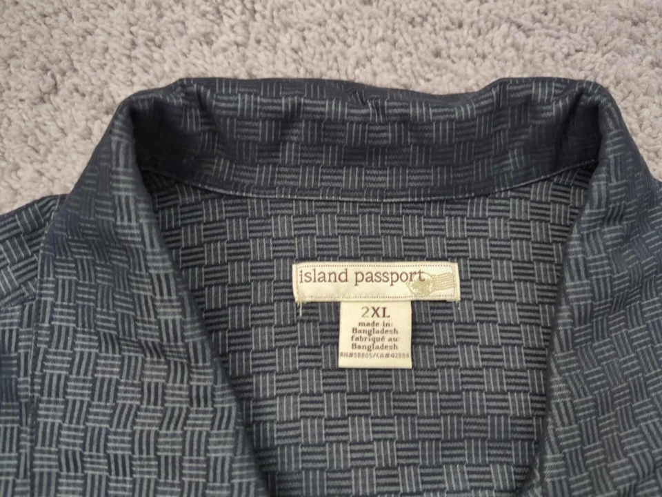 Camisa con botones Island Passport para hombre 2XL negra geométrica manga corta informal Foto 2 de 4