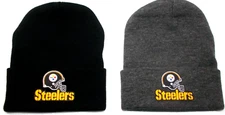 2 FOR 10.95! Pittsburgh Steelers flat logos on Blk/Dark Gray  beanie  cap hat.