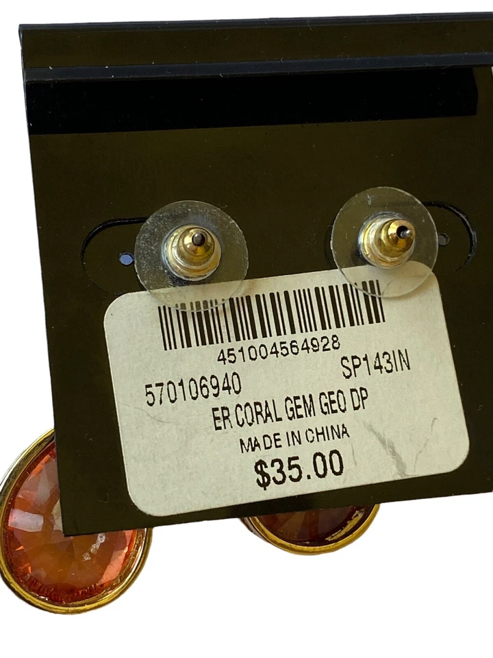 Pendientes Colgantes Casa Blanca Mercado Negro Tono Oro 2 en Uno Coral Gema NUEVOS $35 Foto 4 de 4