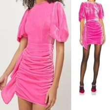 NEW $495 RHODE PIA PINK VELVET SHIRRED MINI DRESS IN JAIPUR SIZE 4