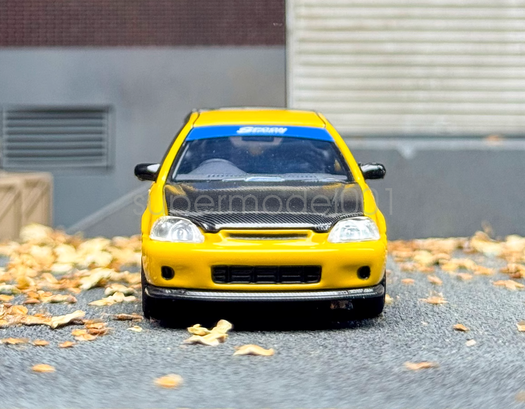Maquette 1:64 Honda Civic Type R EK9 Spoon Sports Jaune - Métal Diecast Motorhelix - Neuf