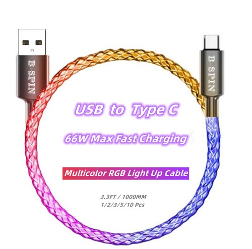 LED RGB Multi Light up USB C Type C Fast Charging Cord for iphone ipad Samsung - 第 18/30 張圖片