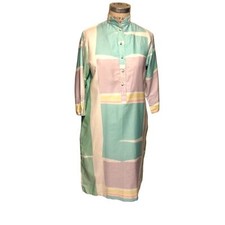 Catherine Ogust Penthouse Gallery Pastel Print Dress Caftan Vintage 80s S