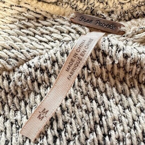 Free People Herringbone Knit Open Front Cardigan Sweater Cozy Oversized - Picture 5 of 5