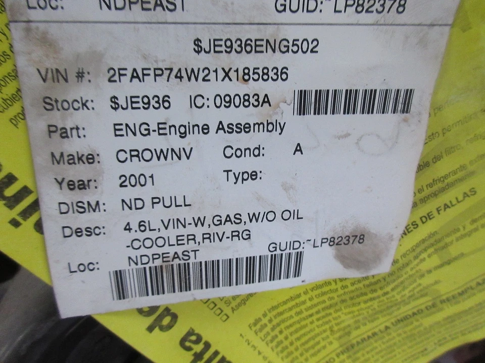 MOTORE OCCASIONE 4.6 LITRI 8 CYL / 1999 LINCOLN TOWN CAR 4.6 LITRI 95 000 KMS - Image 3 of 4