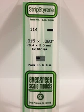 NEW Evergreen Scale Models #114 Strip Styrene .015 x .080 x 14 in 10 Pk