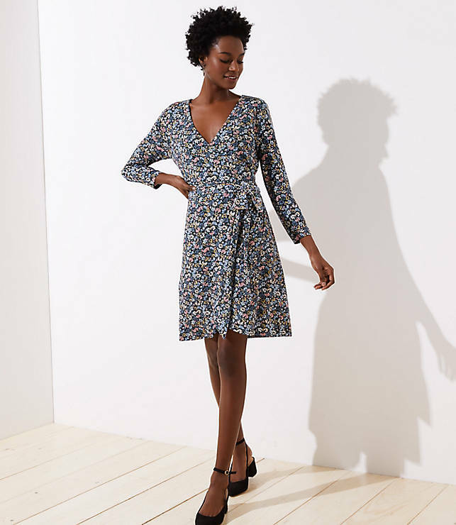Loft Floral Wrap Dress NEW Casual Soft Rayon Long Sleeve New Sizes PXXS, S,L