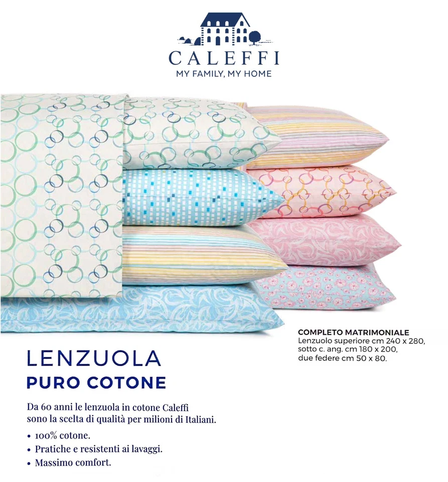 Lenzuola Caleffi Matrimoniale Fantasia Completo Letto 2 piazze puro cotone 100% - Immagine 2 di 2