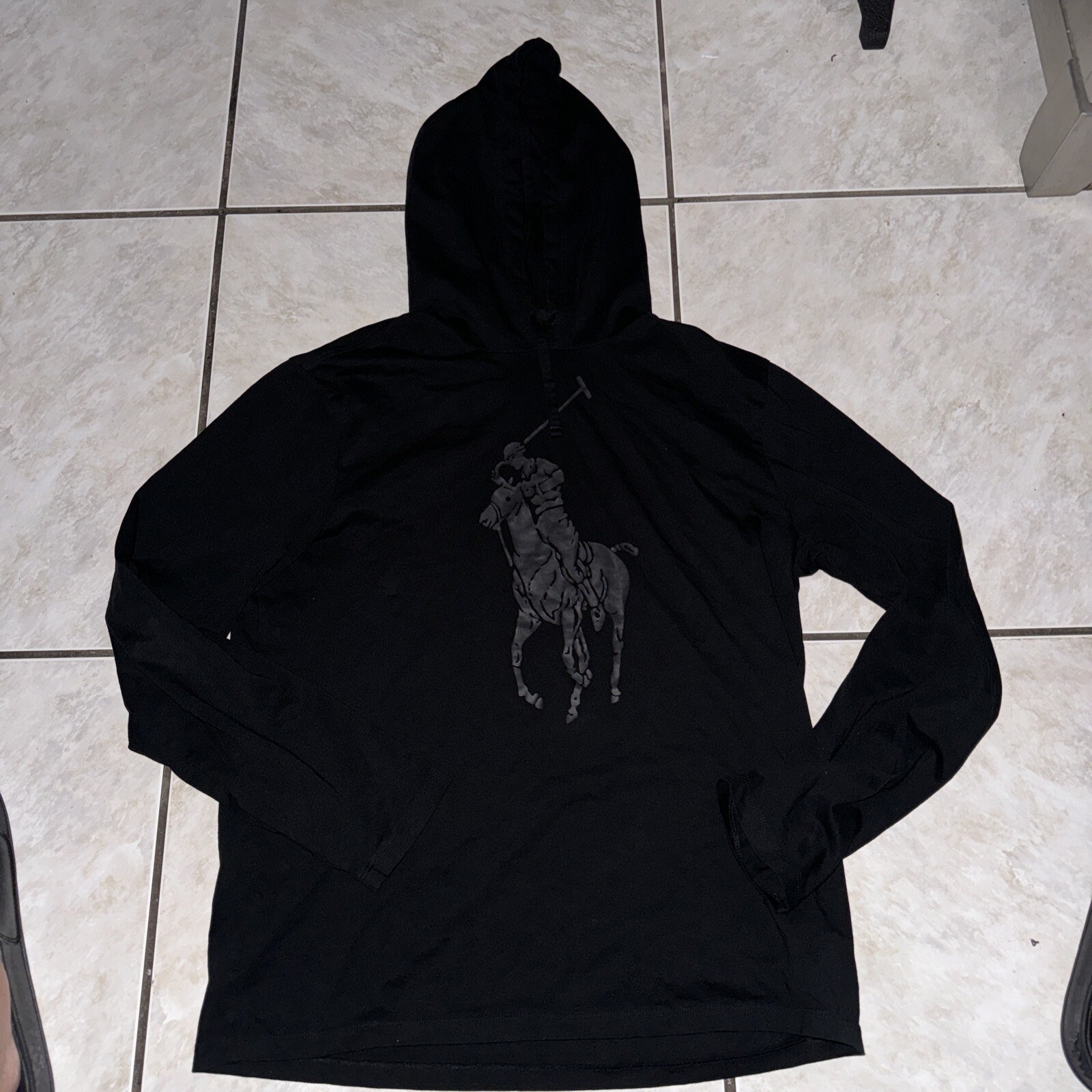 Felpa con cappuccio Ralph Lauren Polo da uomo a maniche lunghe taglia media con grande pony nera