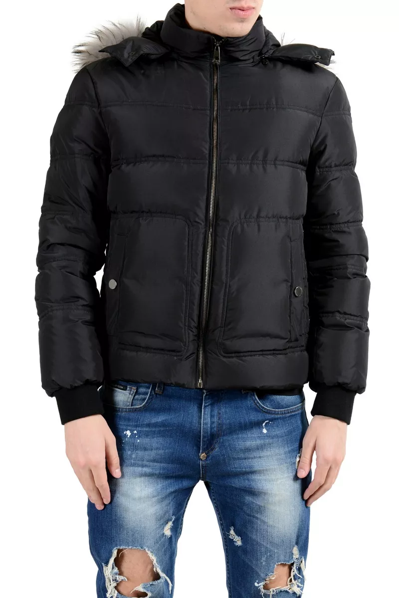 Versace Collection Homme Coyote Fourrure Bas Noir Complet Capuche Parka  Veste | eBay