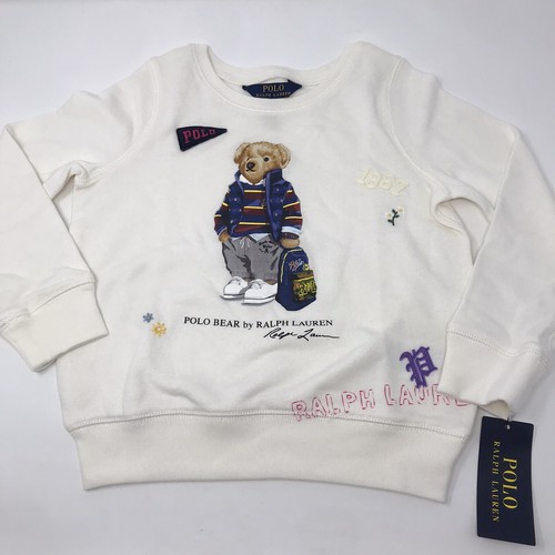 Polo Ralph Lauren Girls 5,6 Polo Bear Backpack Graphic Terry Pullover Sweatshirt