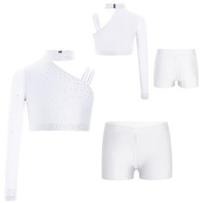 Kids Girls Crop Top With Shorts Latin Shirt And Bottoms Sparkly Tracksuit Jazz