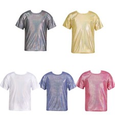 Girls Boys T-shirt Kids Costume Sparkly Top Modern Shirts Glitter Blouse Jazz