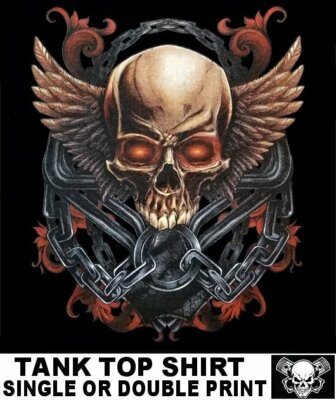 MOTORCYCLE RIDER BIKER GOTHIC SKULL GLOWING EYES WINGS & CHAINS TANK TOP WS534