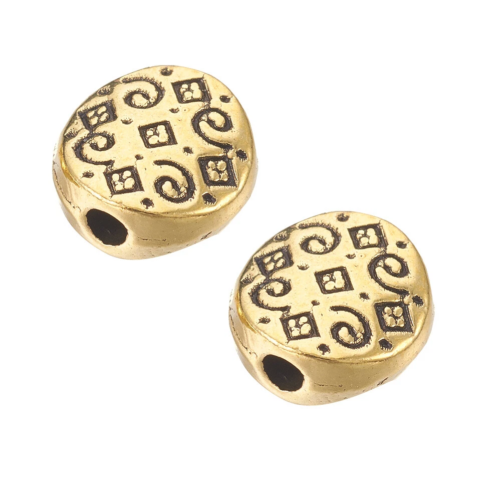 50pcs Tibetan Alloy Beads Flat Round Metal Spacer Beads Antique Golden  7x7x3mm