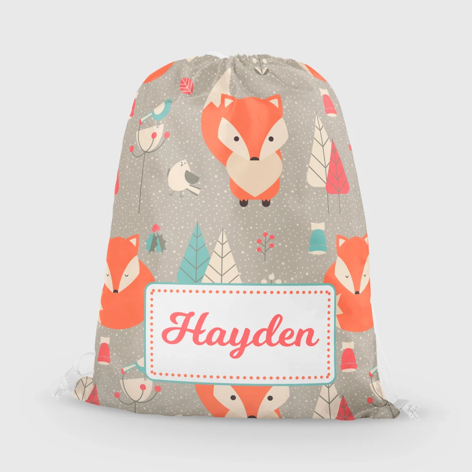 Personalised Fox Unisex Kids Drawstring Bag PE Swimming School Bag