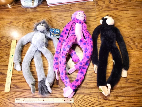 LOT of 3 Hanging Spider Monkey Plush Stuffed Animal Toys Hook & Loop Hands L@@K!