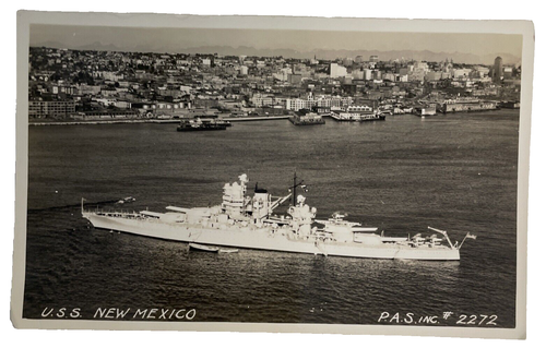 Cartolina nave militare RPPC Marina USS New Mexico anni 40 - Foto 1 di 2