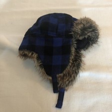 CARTERS FAUX FUR LINED BLUE BUFFALO CHECK AVIATOR STYLE HAT SIZE 4