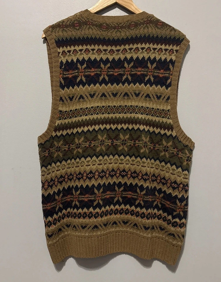 Vintage 90s Polo Ralph Lauren Linen Cotton Silk Tan Checkered Sweater Vest - L - Image 3 of 4