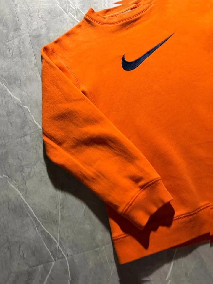 Sweat Nike Vintage Orange Flash, Gros Solo Swoosh Noir Brodé, Col Rond #LMPVT2 - Photo 2/4