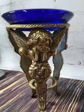 Fire & Light Recycled Glass Candle Holder Paperweight Stars Blue Cupid Base