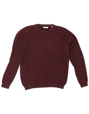 JACK & JONES Mens Crew Neck Jumper Sweater Medium Burgundy Cotton CE09