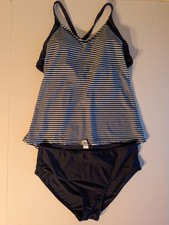 Women  s Tankini Swimsuit 2-Piece Size L Navy Blue Striped Top  Bottoms