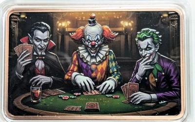 5oz Copper Bar Nightmare Royal Flush .999 Fine-Dracula, Pennywise