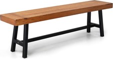 Garden Dining Bench Solid Wood with Metal Legs Indoor Outdoor Rustic Seat 160cm