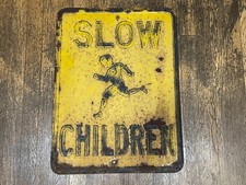 Vintage Slow Children Playing 18"  24" Street Sign Embossed Metal Authentic