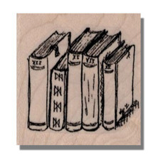 Mounted Rubber Stamp, Library Books, School Books Set Of Books Mixed Media Read