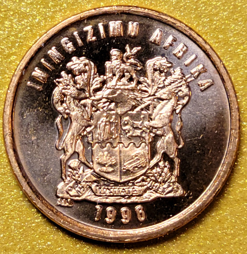 1996 ~ South Africa Coin 1 Cent ~ Cape Sparrows on Branch ~ KM#158 ~ 15mm