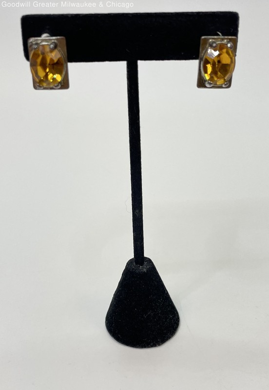 Lulu Frost Silver Tone Yellow Rhinestone Stud Earrings 7.4g