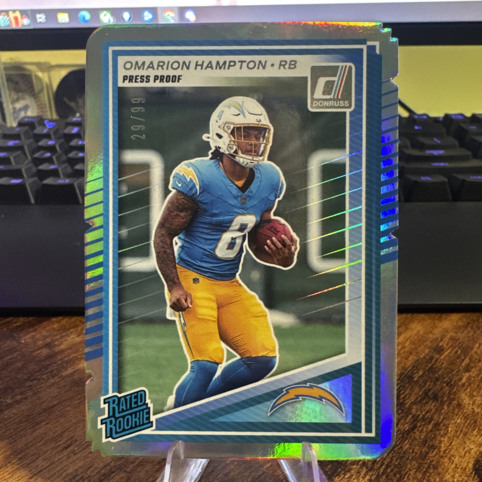 OMARION HAMPTON 2025 Donruss Press Proof Rated Rookie Silver Die Cut /99. (F156)