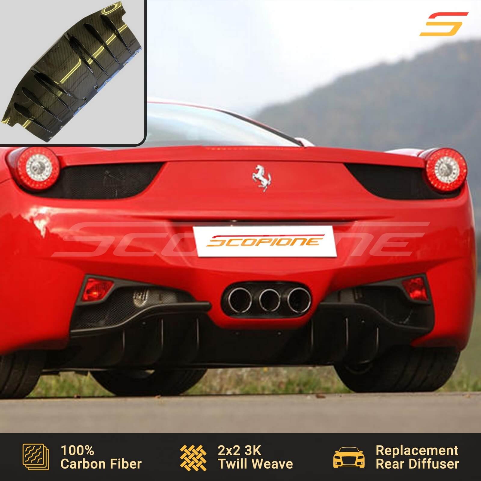 Scopione Carbon Fiber Rear Bumper Diffuser for Ferrari 10-15 458 Italia & Spider