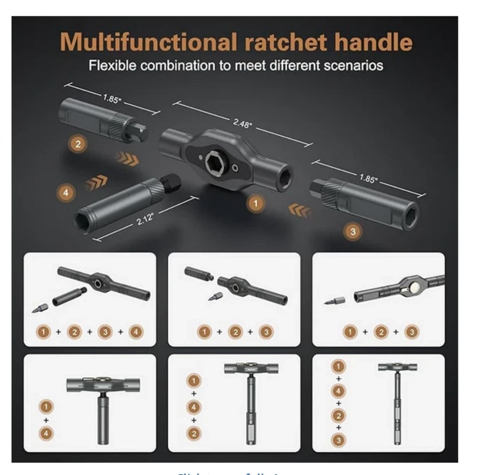 Juego de cabeza de destornillador multifunción 24 en 1 25 piezas llave de trinquete reparación del hogar Foto 2 de 4