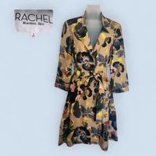 Rachel Roy Fit & Flare A-Line Jacket Floral Print Belted Tie Waist Size 8 Medium