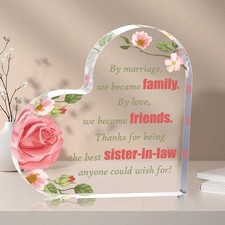 Christmas Sister In Law Gifts, Acrylic Heart Keepsake Plaque Gifts for Sister in
