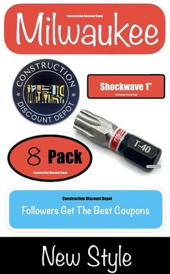 Pack of 8 Milwaukee Shockwave Impact Bit Torx 1'' Insert Drill Bits T-40 T40