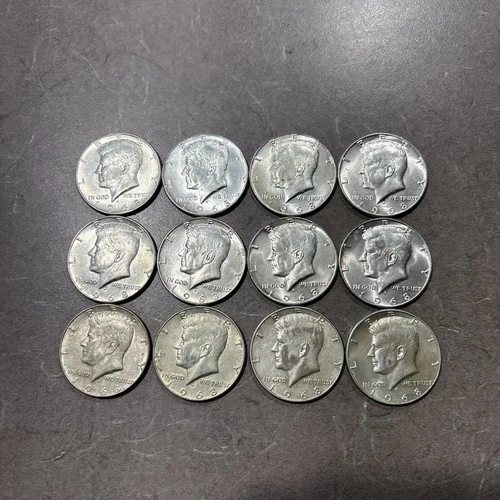 12 - 1968 Kennedy Half Dollars. 40% Silver, Very Good Condition.  D Mint.
