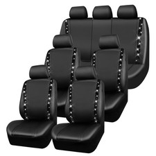 CAR PASS Bling Diamond Car Seat Covers, Shining Rhinestones Waterproof Faux L...
