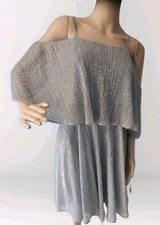 Halston Off The Shoulder Silver Flow 70s Dress