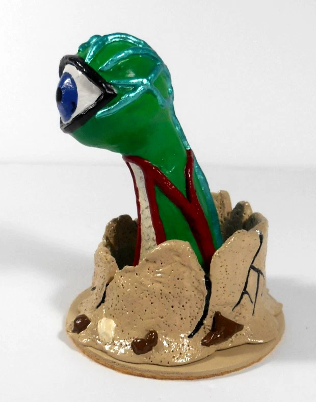 ALIEN CLAY SCULPTURE 'THE WATCHER' OOAK ORIGINAL DESIGN HAND PAINTED~r18