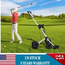 Foldable 3 Wheel Golf Pull Push Cart Trolley Scorecard Drink Holder Aluminum