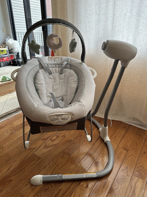 Graco Gray White Infant Baby Swing with Music, Vibration, Portable Design
